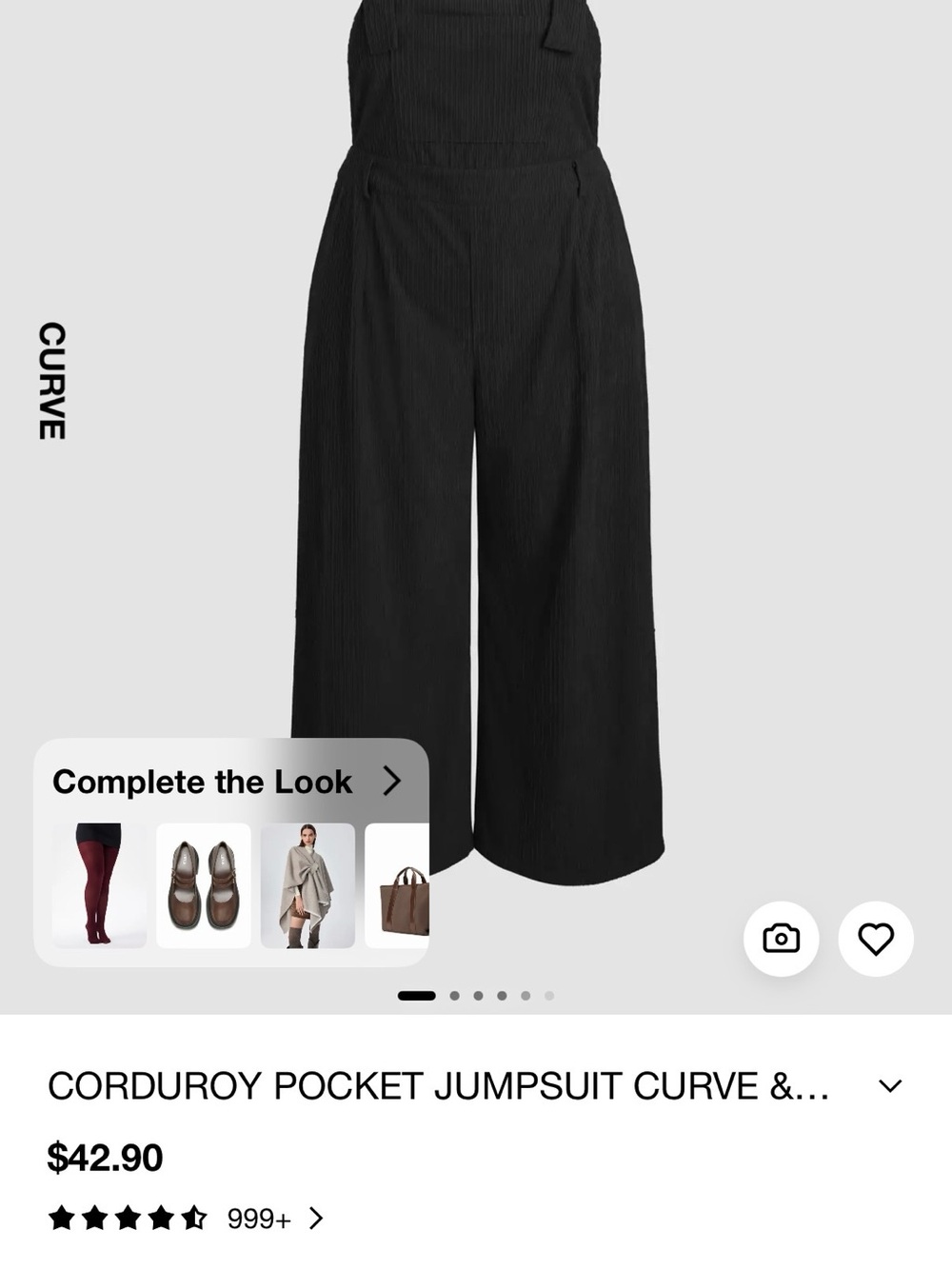 Cider Black Wide-Leg Corduroy Jumpsuit